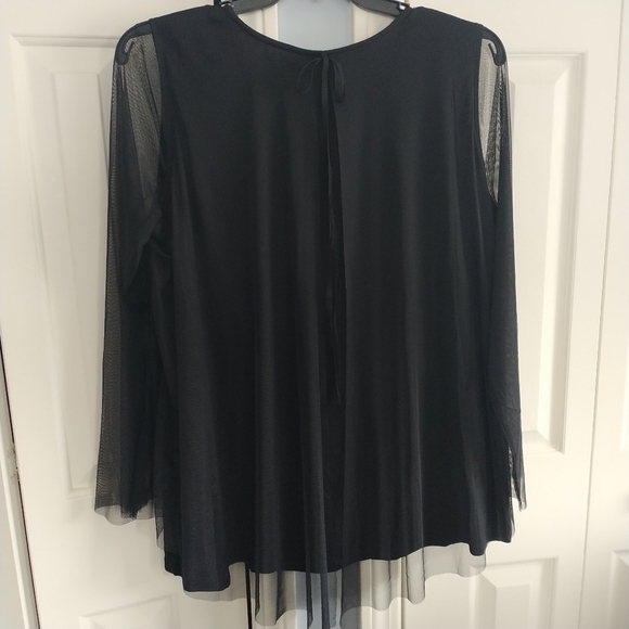 LOGO Lavish Embroidered Black Mesh Slub Knit Top XL - Picture 8 of 12